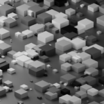Single, polished gold cube stands out prominently in a grid of identical, matte gray cubes, symbolizing a strategic, diffe...